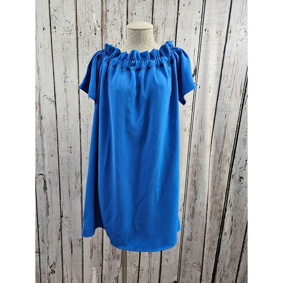 ALK Women's Large Petite Pleione Off Shoulder Shift Mini Dress Ruffle Collar NEW - Picture 2 of 10